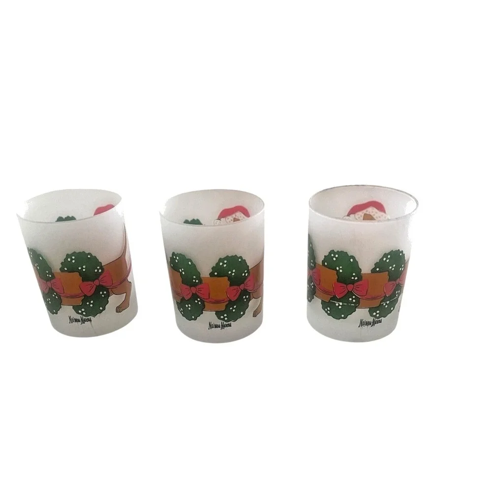 Neiman Marcus Christmas Dachshund Rocks Glasses Set of 3 Holiday Dog Tumblers